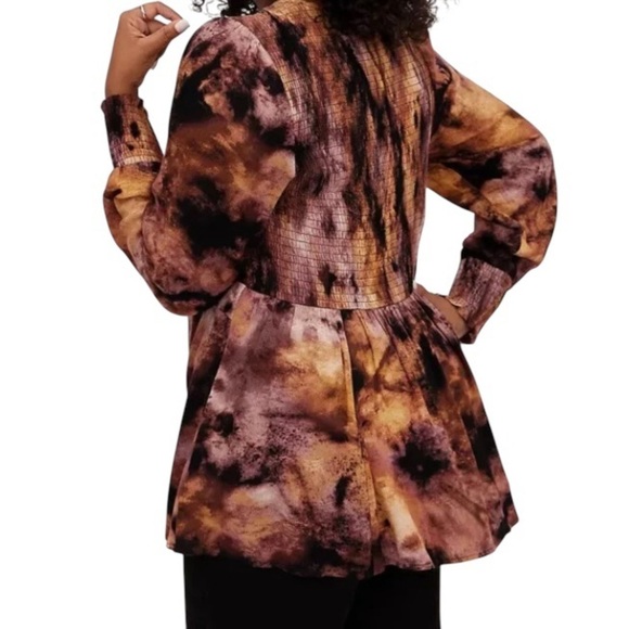 Torrid Women size 2 (2X) V Neck Baby-doll Top Crinkle Gauze Tie Dye Purple Tan - Picture 6 of 11